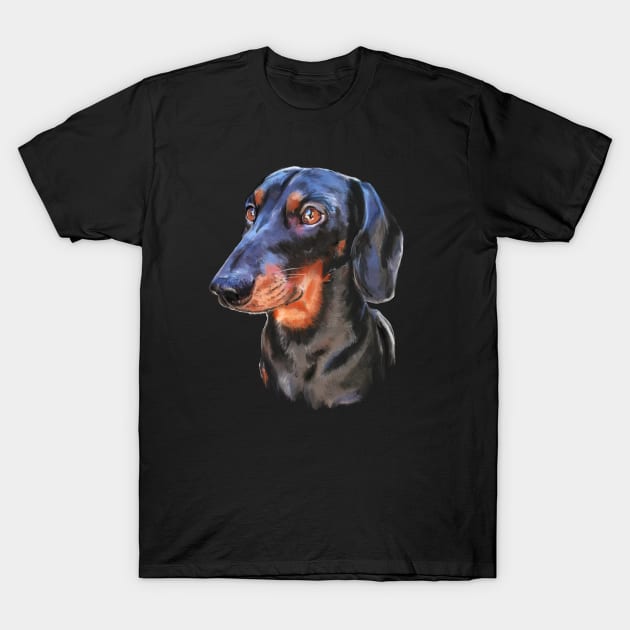 Sausage dog dachshund portrait T-Shirt by PG Illustration